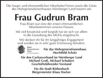 Traueranzeige von Gudrun Bram von Pegnitz-Zeitung
