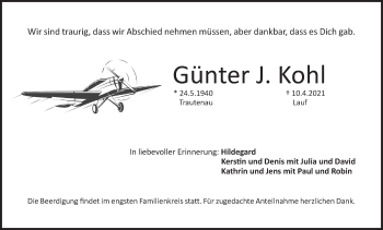 Traueranzeige von Günter  Kohl von Pegnitz-Zeitung