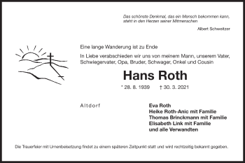 Traueranzeige von Hans Roth von Der Bote