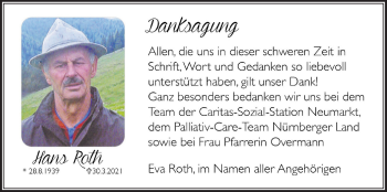 Traueranzeige von Hans Roth von Der Bote