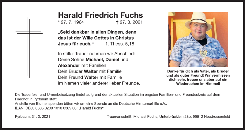  Traueranzeige für Harald Friedrich Fuchs vom 03.04.2021 aus Der Bote