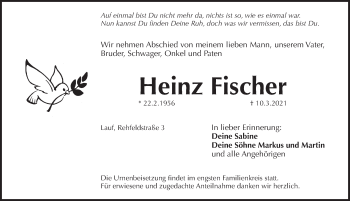 Traueranzeige von Heinz Fischer von Pegnitz-Zeitung