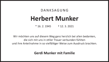 Traueranzeige von Herbert Munker von Der Bote
