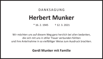 Traueranzeige von Herbert Munker von Pegnitz-Zeitung