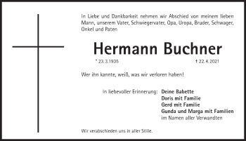 Traueranzeige von Hermann Buchner von Pegnitz-Zeitung