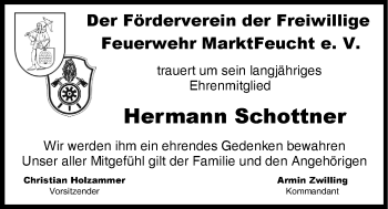 Traueranzeige von Hermann Schottner von Der Bote