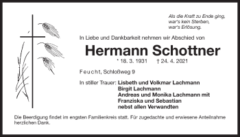 Traueranzeige von Hermann Schottner von Der Bote
