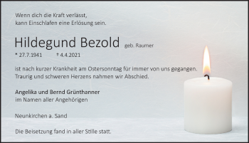 Traueranzeige von Hildegard Bezold von Pegnitz-Zeitung