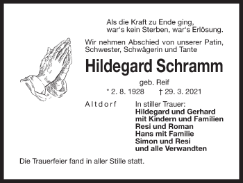 Traueranzeige von Hildegard Schramm von Der Bote