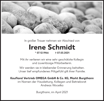 Traueranzeige von Irene Schmidt von Der Bote