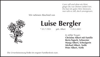 Traueranzeige von Luise Bergler von Pegnitz-Zeitung
