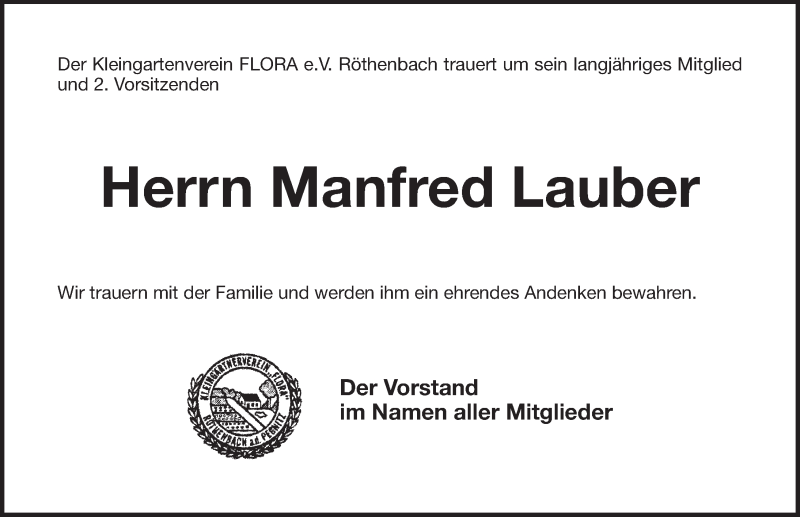  Traueranzeige für Manfred Lauber vom 24.04.2021 aus Pegnitz-Zeitung