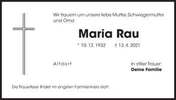 Traueranzeige von Maria Rau von Der Bote