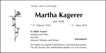 Traueranzeige von Martha Kagerer von Pegnitz-Zeitung