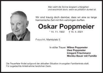 Traueranzeige von Oskar Poppmeier von Der Bote