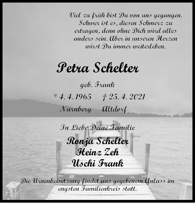  Traueranzeige für Petra Schelter vom 28.04.2021 aus Der Bote