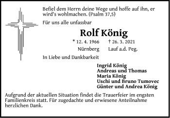 Traueranzeige von Rolf König von Hersbrucker Zeitung