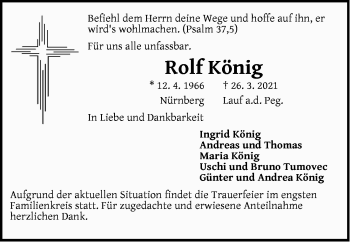 Traueranzeige von Rolf König von Pegnitz-Zeitung