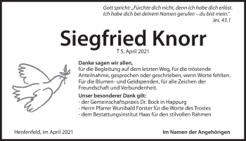Traueranzeige von Siegfried Knorr von Hersbrucker Zeitung
