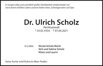 Traueranzeige von Ulrich Scholz von Hersbrucker Zeitung