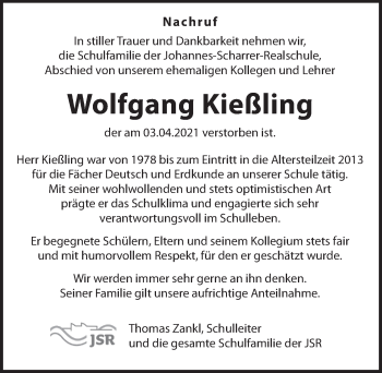 Traueranzeige von Wolfgang Kießling von Hersbrucker Zeitung