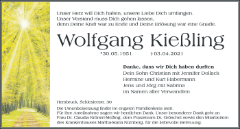 Traueranzeige von Wolfgang Kießling von Hersbrucker Zeitung