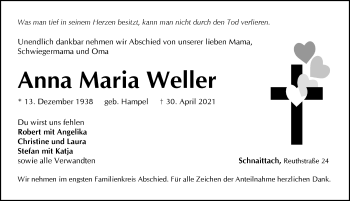 Traueranzeige von Anna Maria Weller von Pegnitz-Zeitung