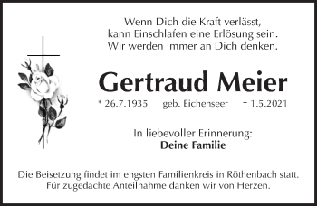 Traueranzeige von Gertraud Meier von Pegnitz-Zeitung