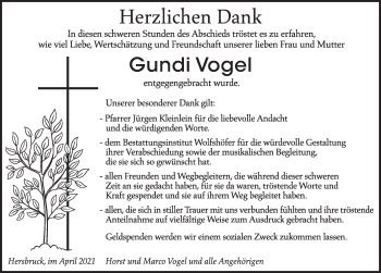 Traueranzeige von Gundi Vogel von Hersbrucker Zeitung