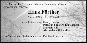 Traueranzeige von Hans Förther von Der Bote