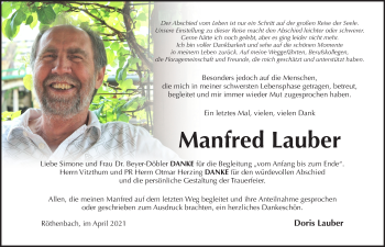 Traueranzeige von Manfred Lauber von Pegnitz-Zeitung