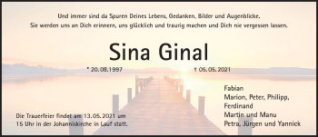 Traueranzeige von Sina Ginal von Pegnitz-Zeitung