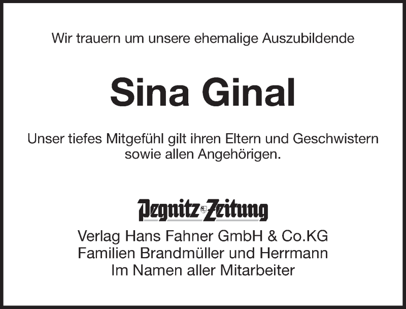  Traueranzeige für Sina Ginal vom 08.05.2021 aus Pegnitz-Zeitung