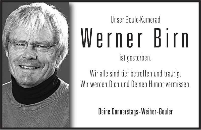  Traueranzeige für Werner Birn vom 10.05.2021 aus Der Bote
