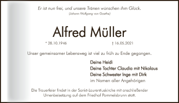 Traueranzeige von Alfred Müller von Hersbrucker Zeitung