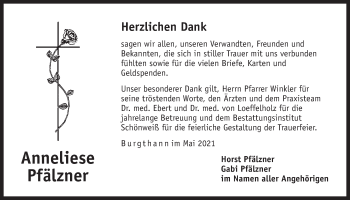 Traueranzeige von Anneliese Pfälzner von Der Bote