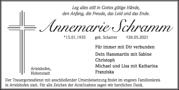 Traueranzeige von Annemarie Schramm von Hersbrucker Zeitung