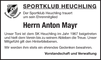 Traueranzeige von Anton Mayr von Pegnitz-Zeitung