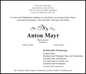 Traueranzeige von Anton Mayr von Pegnitz-Zeitung