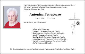 Traueranzeige von Antonina Petraccaro von Der Bote