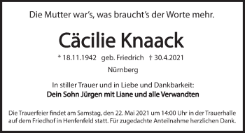 Traueranzeige von Cäcilie Knaack von Hersbrucker Zeitung