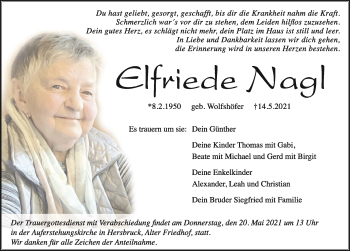 Traueranzeige von Elfriede Nagl von Hersbrucker Zeitung