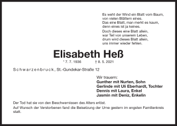 Traueranzeige von Elisabeth Heß von Der Bote
