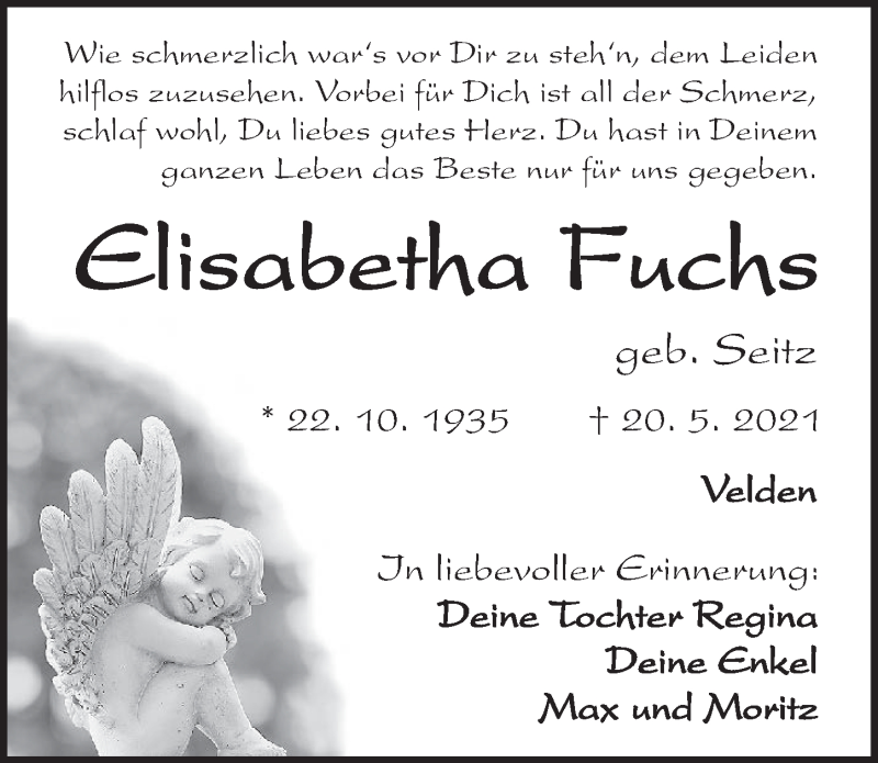  Traueranzeige für Elisabetha Fuchs vom 29.05.2021 aus Hersbrucker Zeitung