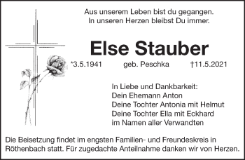 Traueranzeige von Else Stauber von Pegnitz-Zeitung