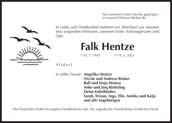 Traueranzeige von Falk Hentze von Der Bote