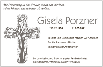Traueranzeige von Gisela Porzner von Hersbrucker Zeitung