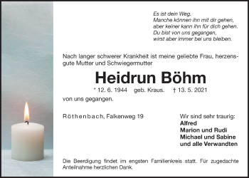 Traueranzeige von Heidrun Böhm von Der Bote