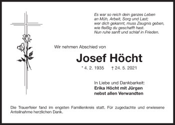 Traueranzeige von Josef Höcht von Der Bote
