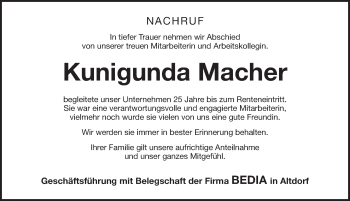 Traueranzeige von Kunigunda Macher von Pegnitz-Zeitung
